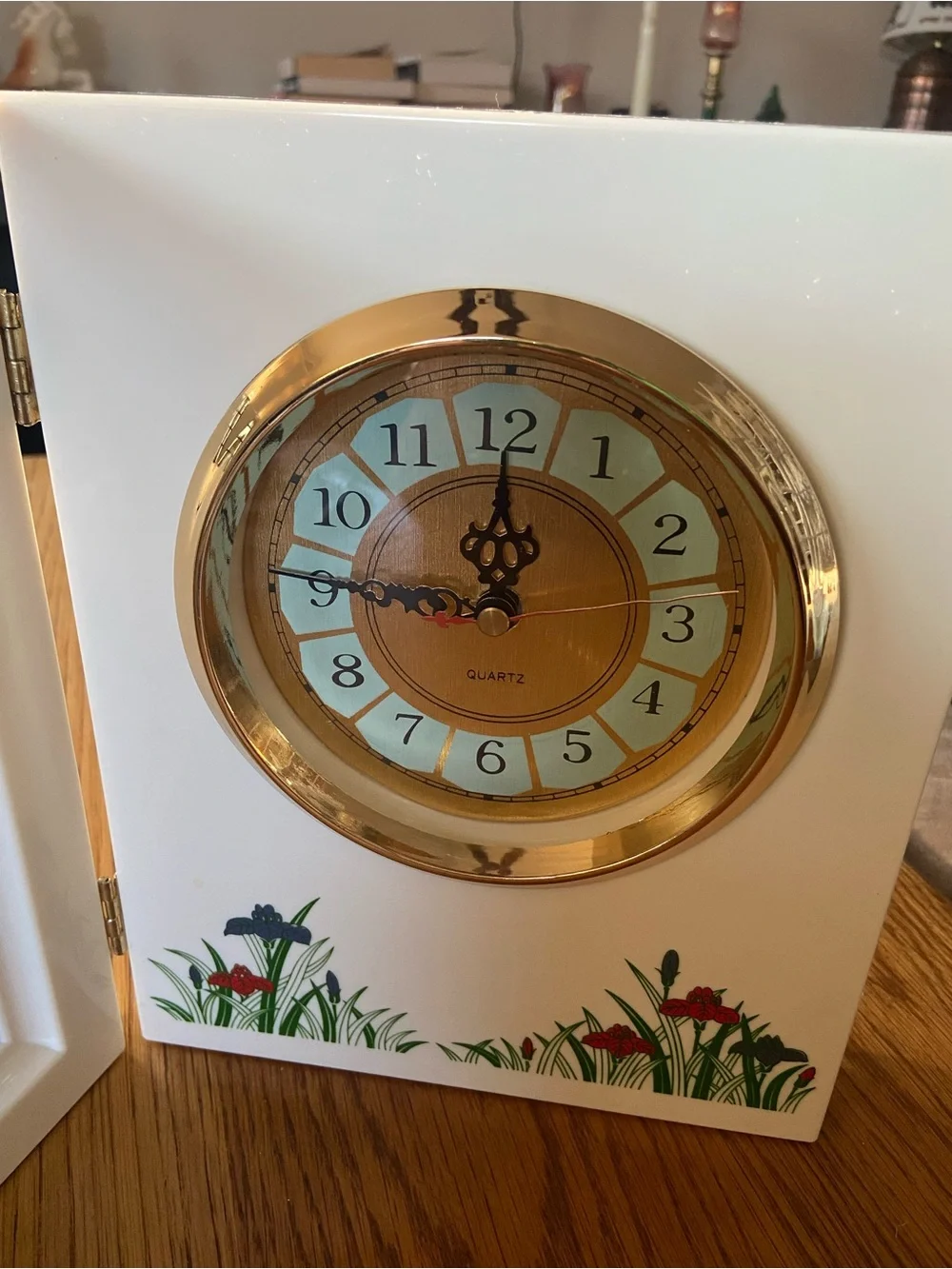 Vintage Japanese Dual Photo Frame & Mantle Clock